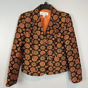 Sara Campbell Orange Floral Blazer Size 6 Retro Twee Phoebe Buffay Indie Art